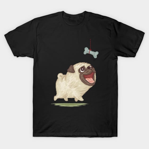 Happy Pug and dog bone T-Shirt by sanogawa